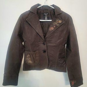 Vintage Floral Embroidery Genuine Leather Jacket Rare Find